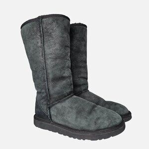 UGG Australia Classic Tall Black Suede Sheepskin Boots Faded Womens Size 8